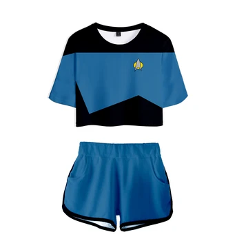 Vroče znanstvena fantastika TV serije Star Trek: Kratek Trekingi cosplay 3D Dveh Kosov, ki postavlja Ženske Hip hop Priložnostne T-majica+hlače Šport bo Ustrezala