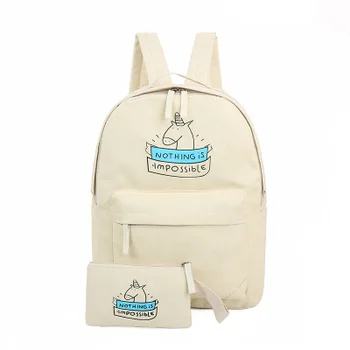 Super kakovost platno nahrbtnik moda srčkan potovalne torbe samorog tiskanje nahrbtnik 2pcs/nastavite nov laptop, nahrbtniki za najstniške