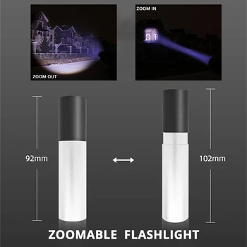 USB, Baterije za Mini LED Svetilka 3 Razsvetljavo Način Vodotesno Svetilko Teleskopsko Zoom Eleganten Prenosni Obleko za Noč Razsvetljavo