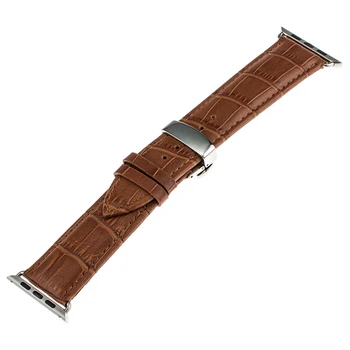 Pravega Usnja Watchband 22 mm 24 mm za iWatch Apple Watch 38 mm 42mm iz Nerjavečega Jekla Metulj Zaponka Pasu Trak Zapestnica 4 Barve