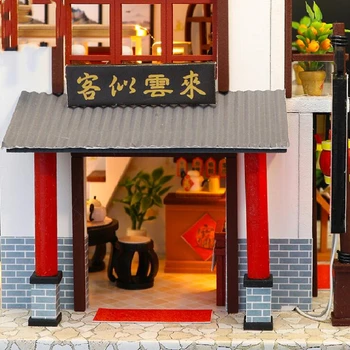 Kitajski stil hiše dragon gate Inn DIY lesene miniaturni lutka hiša komplet kreativnih stavbo skupščine model komplet Božičnih daril