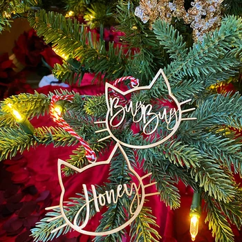 Osebno Božič Trojk Darilo Oznak po Meri Božič Mačka Ornament, Lesen Okrasek Žogo z imenom