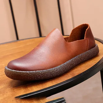 Spomladi leta 2018 nove moške loafer čevlji vse-tekmo cowhide vožnje čevlji moški dihanje zavezat modni škornji moški priložnostne čevlji za Prosti čas