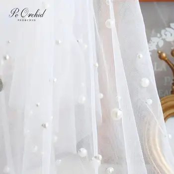 PEORCHID 2020 Novo 2 Plast Pearl Tančico Kratke Bele Poročne Veils Til Romantično Beaded Poroko Veils Z Glavnik Acessorio De Noiva