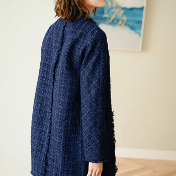 Novo Modro tweed plašč sin dolgo ženski jeseni, pozimi moda svoboden dolg plašč lahko veliki meri velikost