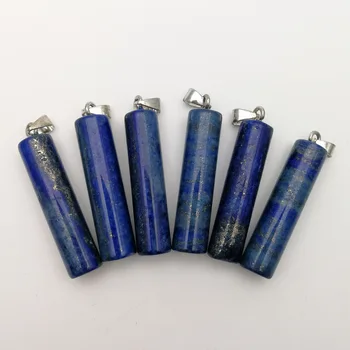 6pcs Naravnega Kamna Lapis lazuli čar Valjaste obeski za Ženske, Nakit, Dodatki za DIY Ogrlica Reiki Healing Darilo