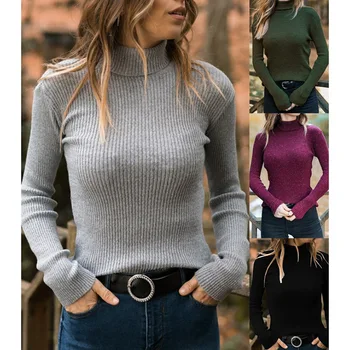 Dame Visoko Vratu Dolg Rokav Tanek Pulover, T-shirt Priložnostne Vrh pulover prevelik pulover zimskih oblačil žensk 2020