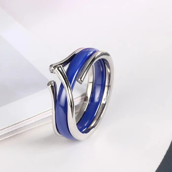 HUADIE ženski prstan iz keramike z roza in modro barvo. tanek obroč z nenavadna oblika. modni nakit 2021