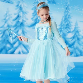 Disney Blagovne Znamke Zamrznjene Obleko Dekleta Elsa Princesa Kostum Otroci Za Noč Čarovnic, Božič Stranka Fancy Cosplay Elza Obleke Vestido