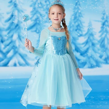 Disney Blagovne Znamke Zamrznjene Obleko Dekleta Elsa Princesa Kostum Otroci Za Noč Čarovnic, Božič Stranka Fancy Cosplay Elza Obleke Vestido