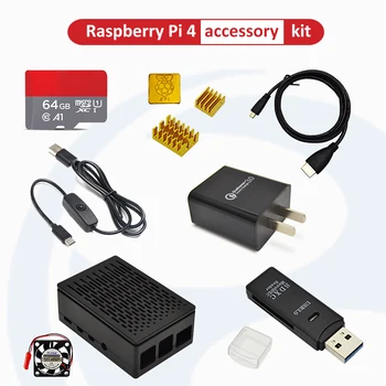 Raspberry pi 4 primeru ABS črn kit, namenjen za Raspberry Pi 4 Model B s 3,5-palčni zaslon +napajalnik +64 G kartica +card reader