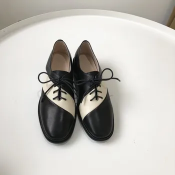 Zorssar 2019 Pomlad ženske oxford čevlji balerina stanovanj čevlji ženske pravega usnja čevlji moccasins čipke gor Obleka, čevlji