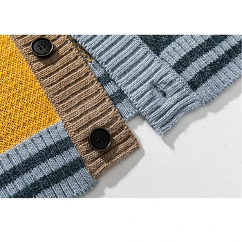 Aolamegs Men ' s Cardigan Pulover Jeseni Japonski Retro Pleteni Pulover Mozaik Knittedwear Moda Proti-vrat Pozimi Sweatercoat