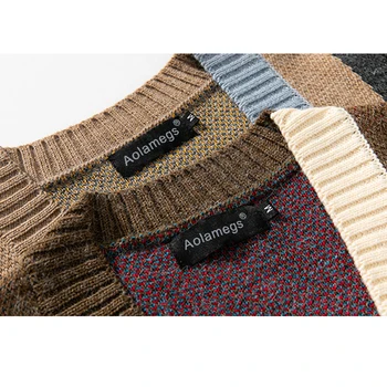 Aolamegs Men ' s Cardigan Pulover Jeseni Japonski Retro Pleteni Pulover Mozaik Knittedwear Moda Proti-vrat Pozimi Sweatercoat