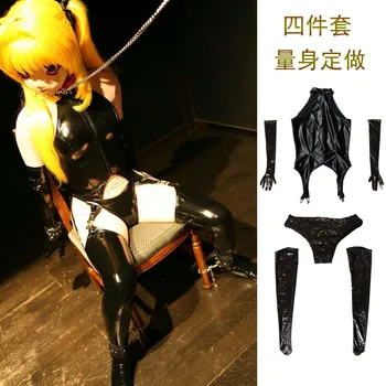 4pcs/set Plus Velikost Cosplay Anime Devica Kostum PVC Wetlook Catsuit Bodystocking Seksi, Vroče Erotično Bodysuit Babydoll Golves Naselitve