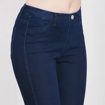 Plus Velikost Jeans za ženske Visoko Pasu Stretch celotno Dolžino Suh Slim denim blue črnim svinčnikom hlače 5XL 6XL