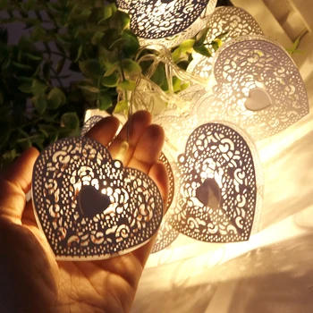 Kovine v obliki Srca Niz LED Luči Votlih Iz Načrta Vila Garland Baterija Upravlja 10 Led Za Božič Poročno Dekoracijo JQ