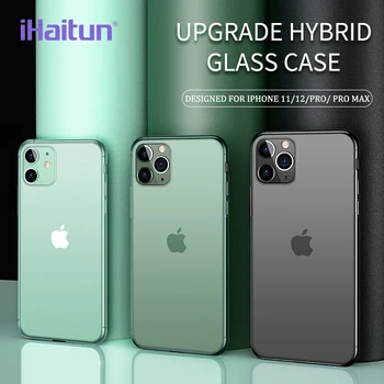IHaitun Luksuzni Steklo Ohišje Za iPhone 11 Pro Max Primerih Stekla Ultra Tanek Pokrovček Za iPhone SE 2020 Prozorno Zelena Mehko Rob