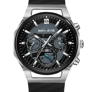 BEN NEVIS Ure Mens 2020 Nepremočljiva Ure Chronos Silver Black ročno uro Športne Ure Silikonski Trak Reloj Hombre
