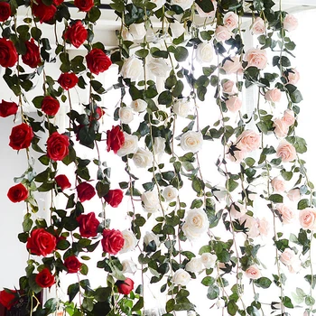 180 cm Umetno Cvetje Rose Ivy Trte Poroko Dekor Dotik Svile Cvet Garland Niz Z Listi Festival Dobave Doma Dekor