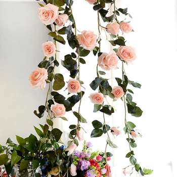 180 cm Umetno Cvetje Rose Ivy Trte Poroko Dekor Dotik Svile Cvet Garland Niz Z Listi Festival Dobave Doma Dekor