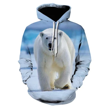 Spomladi in Jeseni Moških, Žensk in Otrok Hoodies 3D Tiskanje Polarni Medved Majica Fashion Ulične Priložnostne Plašč