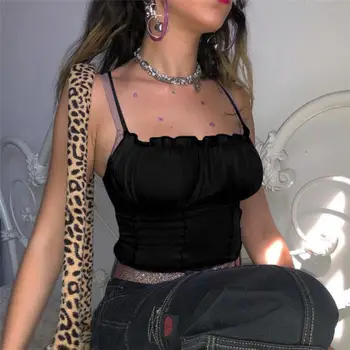 Moda Seksi Žensk brez Rokavov Kratek Obreži Zgoraj Slim Cami Telovnik Tank Bustier Camisole Priložnostne Bluzo Majica Črna Bela