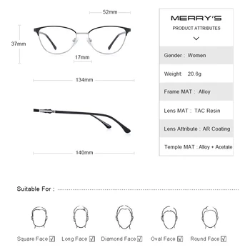 MERRYS DESIGN Ženske Modni Cat Eye Glasses Okvir Retro Očala za Kratkovidnost Recept Optičnih Očal S2117