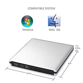 Ultra Slim Zunanji USB 3.0 za Visoke Hitrosti, CD-RW, DVD-RW Super Pogon Player Pisatelj Gorilnik za HP ASUS DELL Lenovo Samsung , Prenosni RAČUNALNIK