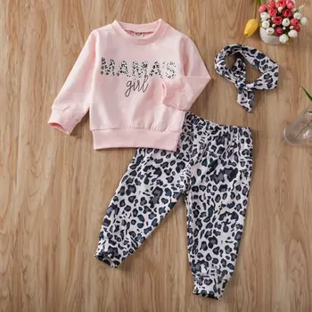 AA Newborn Baby Girl Obleke, Kompleti Dolg Rokav T-shirt Leopard Hlače Glavo, Obleko, Trenirke Baby Dekle Oblačila, ki Malček Set