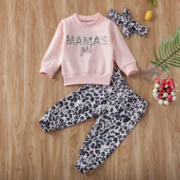 AA Newborn Baby Girl Obleke, Kompleti Dolg Rokav T-shirt Leopard Hlače Glavo, Obleko, Trenirke Baby Dekle Oblačila, ki Malček Set