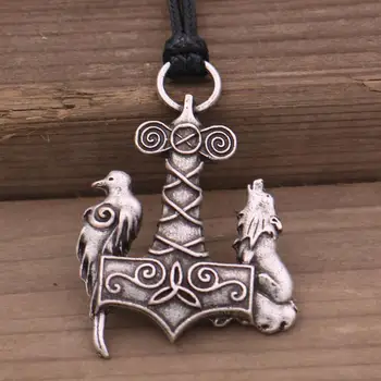 Nostalgija Thor Kladivo Mjolnir Obesek Viking Volk In Odin Krokar Amuleti In Talismane Obeski, Ogrlice Za Ženske, Moške