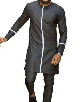 O-izrez srajce človek belo krpo trak mozaik vrhovi in trdno črne hlače prilagojene Afriške moda za moške hlače določa