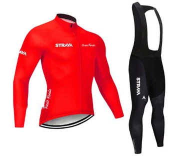 Novo leto 2020 STRAVA Pomlad /Jesen Long Sleeve Kolesarjenje Jersey Set Ropa Ciclismo MTB Kolo Oblačila Moških Dihanje zunanji Kolesarski Komplet