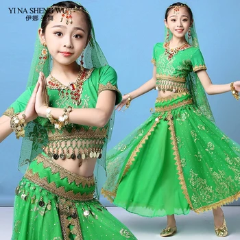 Nov Stil Dekle Otroci Trebuh Ples, Indijski Kostum Nastavite Orientalski Ples Sari Bollywood Otrok Šifon Uspešnosti Fazi Obleko