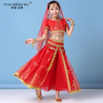 Nov Stil Dekle Otroci Trebuh Ples, Indijski Kostum Nastavite Orientalski Ples Sari Bollywood Otrok Šifon Uspešnosti Fazi Obleko