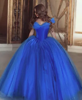 Royal Modra Quinceanera Obleke 2020 Žogo Obleke Til 15 anos Cvetje Puhasto Off Ramenski Večerne Obleke Sweet 16 Dolgo Prom Oblačenja