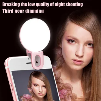 Izpolnite Svetlobe Spletni slaven živo selfie Mini kamera, Usb Polnjenje Posnetek Selfie Led Lučka Telefona Live Online Sefie Flash Leče #0526