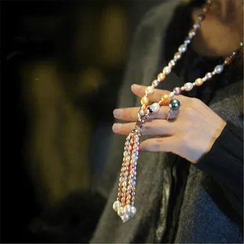 PEISENI naravnih sladkovodnih biser dolgo ogrlico Večplastne Pearl Tassel Biser Nakit Za Ženske, poročni nakit