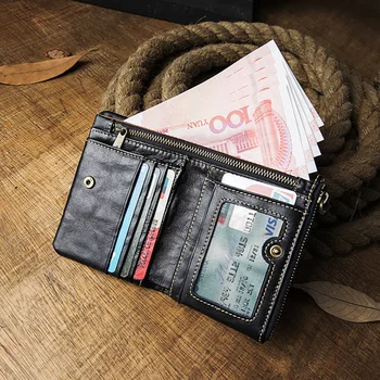 AETOO Moške kratke usnjene denarnice, priložnostne zadrgo denarnice, osebno mehko usnje, ki je preprosto denarnice