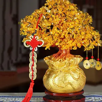 Kitajsko Novo Leto Naravne Denar Drevo Srečen Drevo Bogastvo Rumena Kristalno TreeBonsai Slog Bogastvo Sreče Feng Shui Okras Doma Dekor