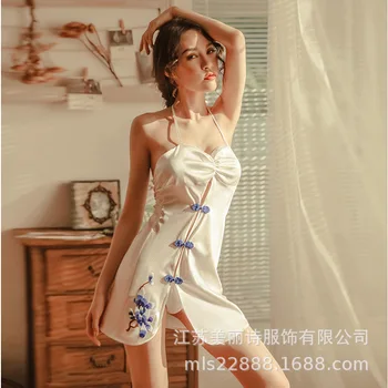 Kitajski Mini Obleka Seksi Cheongsam Enotno Letnik Perilo, Žensko Backless Povodcem Split Obleke Vidika Pižamo Stranka Qipao
