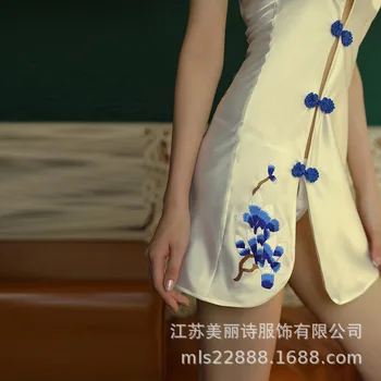 Kitajski Mini Obleka Seksi Cheongsam Enotno Letnik Perilo, Žensko Backless Povodcem Split Obleke Vidika Pižamo Stranka Qipao