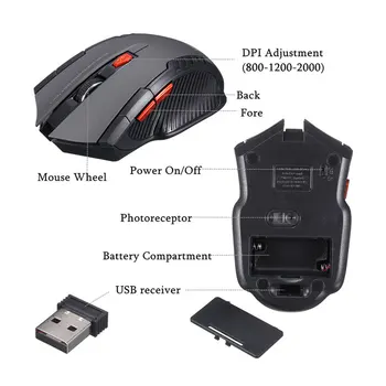 Nastavljiv DPI, 2.4 GHz Wireless Mouse Igralec Profesionalnih Optičnih Gaming Miška in mobilnih Brezžičnih Igre Miši za Računalnik Prenosni RAČUNALNIK