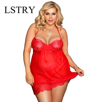 2020 Seksi Babydoll Perilo Erotično Žensk Rdeče Čipke Plus Velikost Kostum Sleepwear Obleko Pregleden Votlih-out Srajca spodnje Perilo