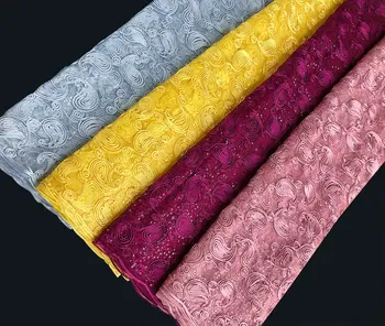 Navaden rumeni trakovi vezenje francoski čipke Afriške til čipke Nigerijski oblačilo tkanina, z majhnimi sequins mehko 5 metrov, vroče prodaje
