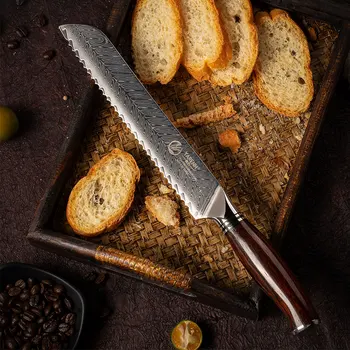 YARENH 8 Inch Kruh Nazobčan Nož Design Rezalnik 73 Plasti Damask iz Nerjavnega Jekla Kuhinjski Noži Za Rezanje Kruha, Sira
