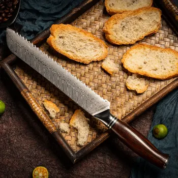 YARENH 8 Inch Kruh Nazobčan Nož Design Rezalnik 73 Plasti Damask iz Nerjavnega Jekla Kuhinjski Noži Za Rezanje Kruha, Sira