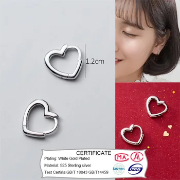 Trusta Moda 925 Sterling Srebro Srce Hoop Geometrijske Uho Hlačnice Posnetek Na Uhane Za Ženske Dekle Piercing Earing Nakit DA213