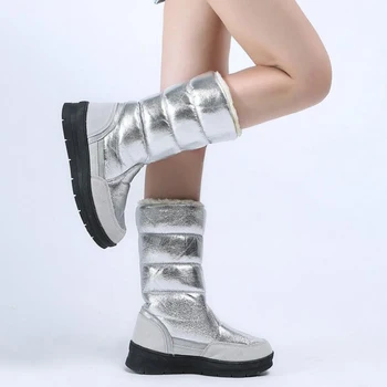 Ženske snow škornji 2020 zimskih čevljev debel krzno, non-slip nepremočljiva ženske pozimi škornji črni za -40 stopinj